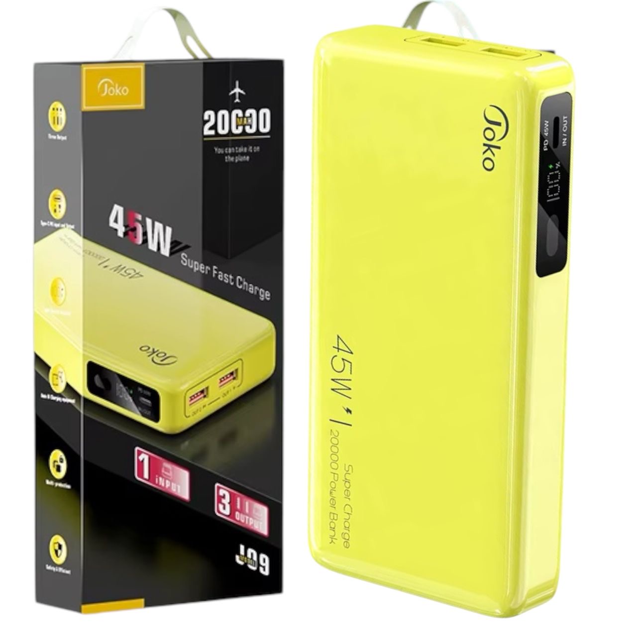 خازن جوكو Joko قوة 20,000 ملي أمبير بسرعة شحن 45W - يدعم الشحن السريع جداً